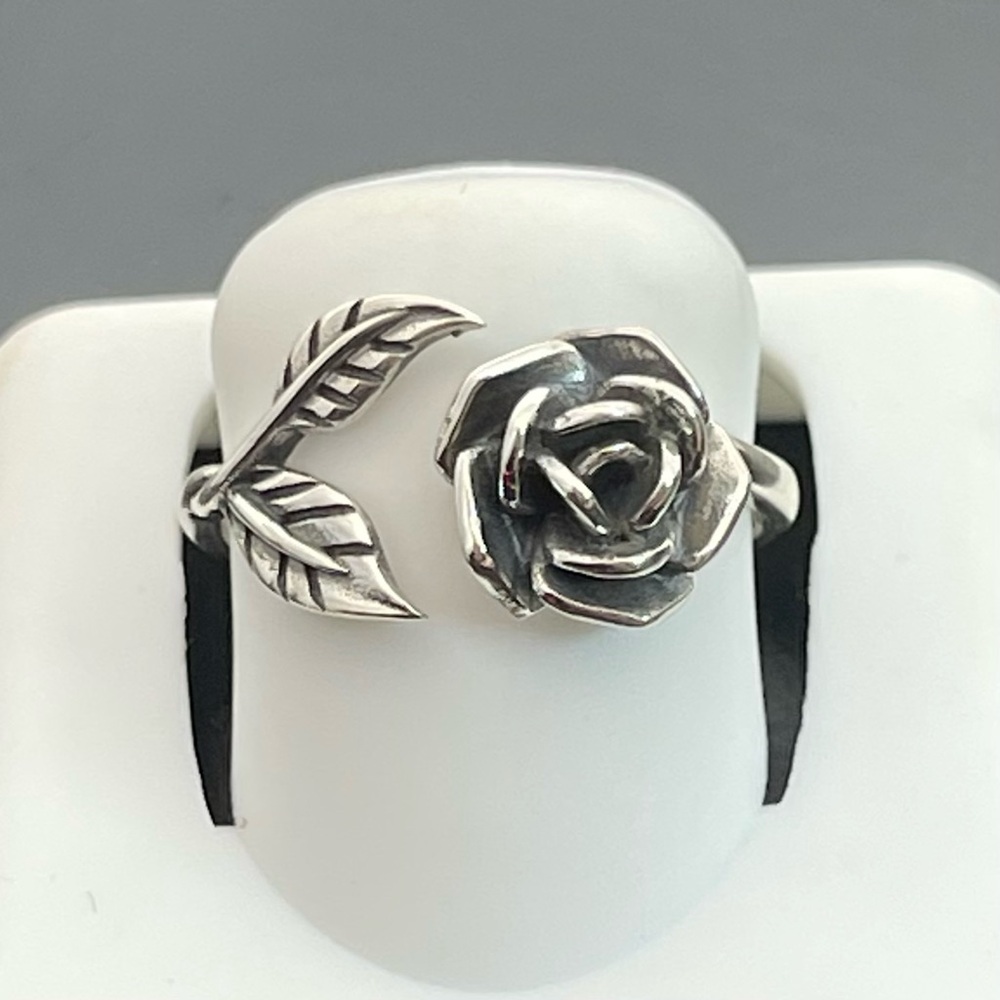 Solid 925 Silver Rose Flower Ring Adjustable Size… - image 1